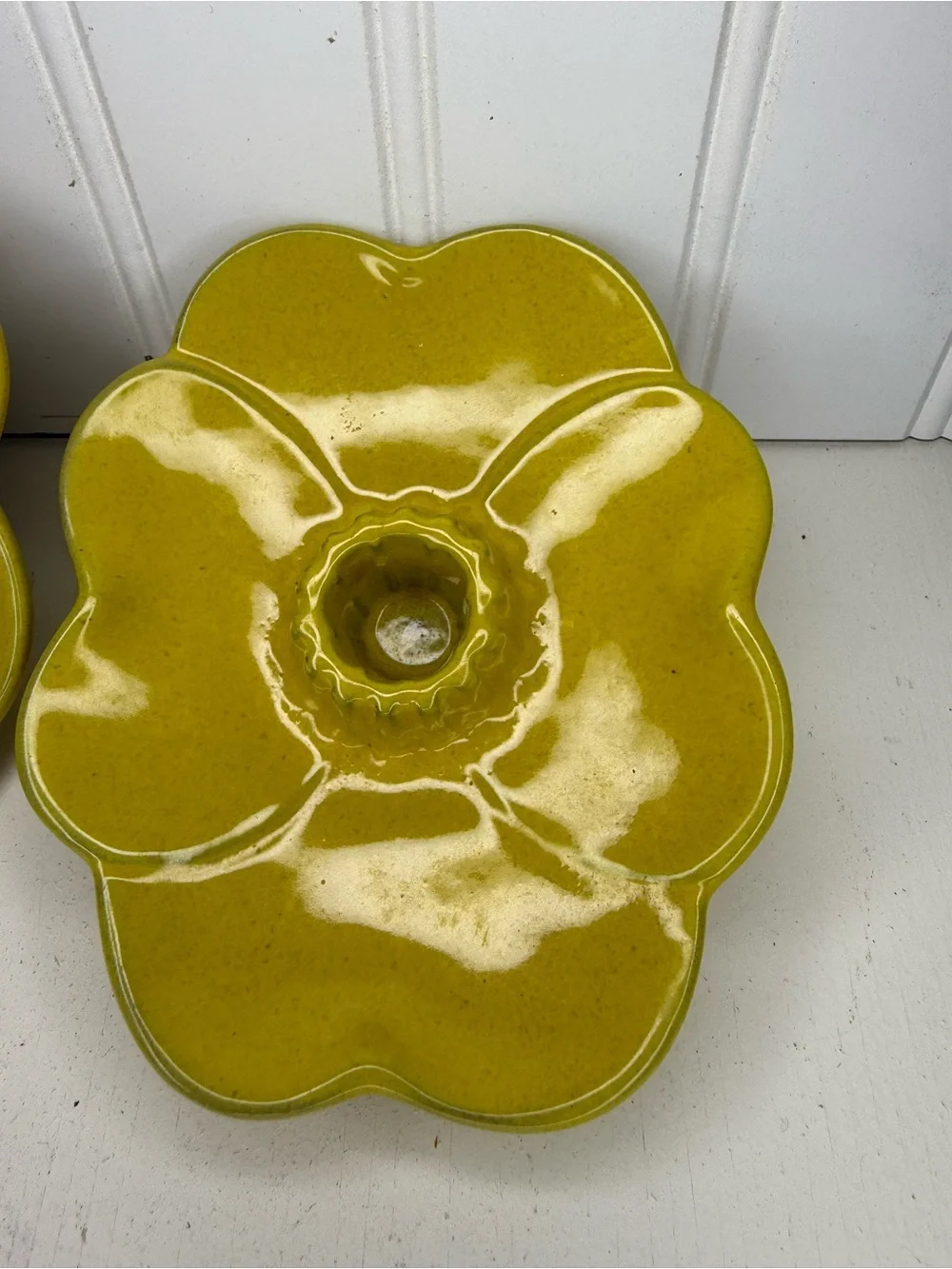 VINTAGE Frankoma Pottery Plainsman Autumn Yellow Candlestick Holder Set